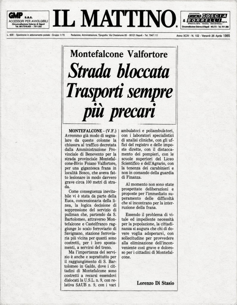 Montefalcone: Strada bloccata – Trasporti sempre più precari